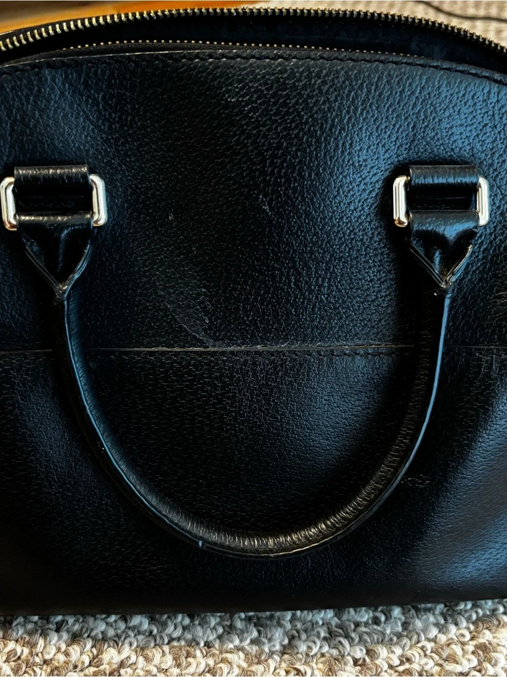 kate spade black leather satchel with gold logo hardware